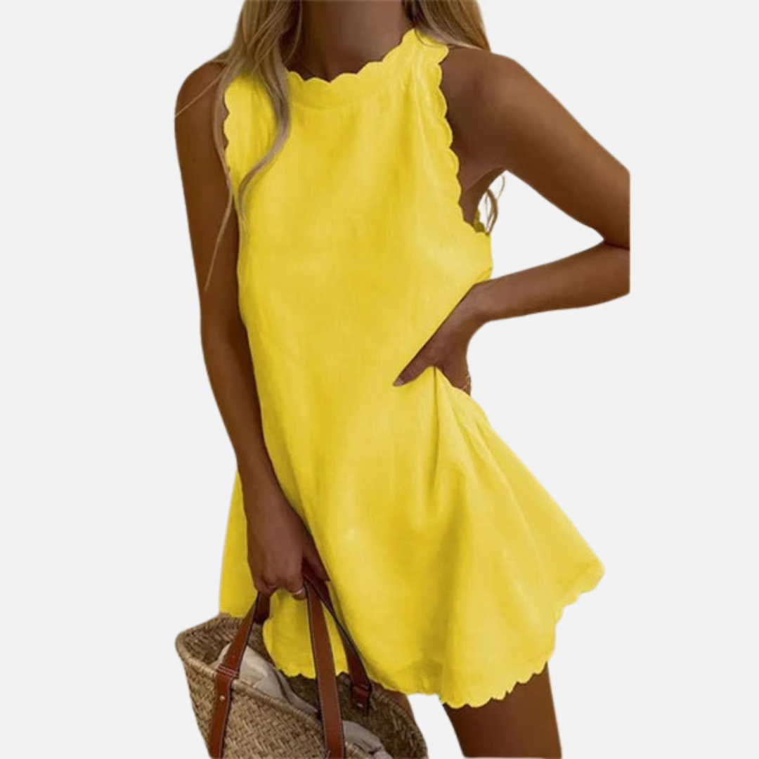 Women's Sleeveless Linen Mini Dress | Halter Neck Flowy Summer