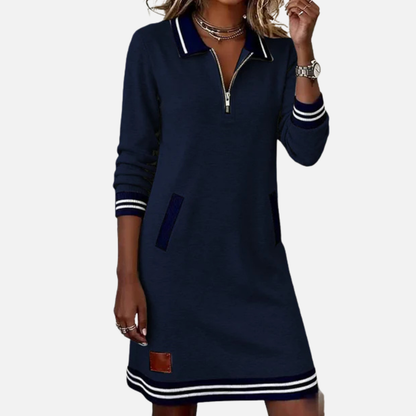 Danielle | Quarter-Zip Sweater Dress Varsity Stripe Long Sleeve