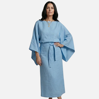 Women's Linen Kimono Sleeve Maxi Dress