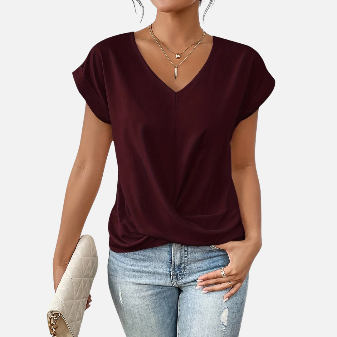 Women's V-Neck Twist Front T-Shirt | Cap Sleeve