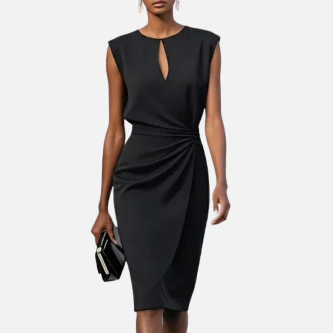 Remedios | Vestido midi fruncido con escote tipo ojo de cerradura para mujer