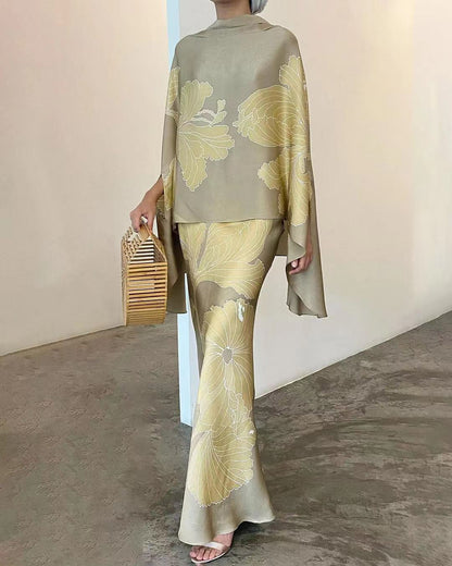 Women's Printed Cape Top and Long Skirt Set