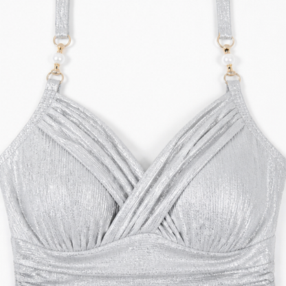 Women's One-Piece Swimsuit – Shimmer, Ruched, Cross-Front