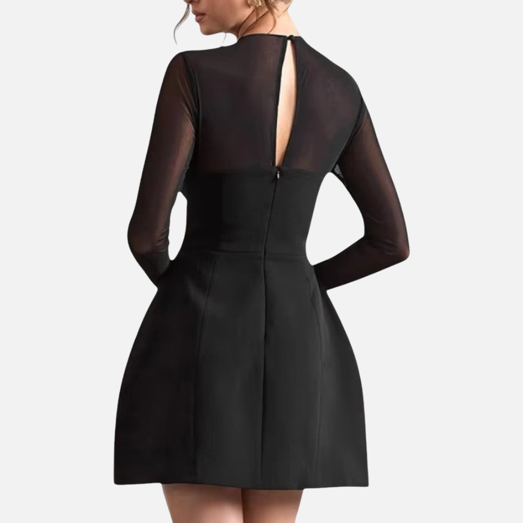 Vera | Women's Mesh-Sleeve Fit-and-Flare Mini Dress