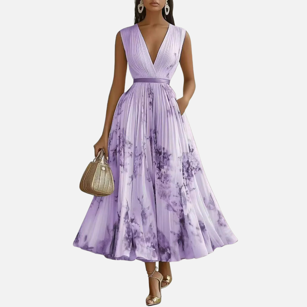 Women's Pleated Floral Maxi Dress