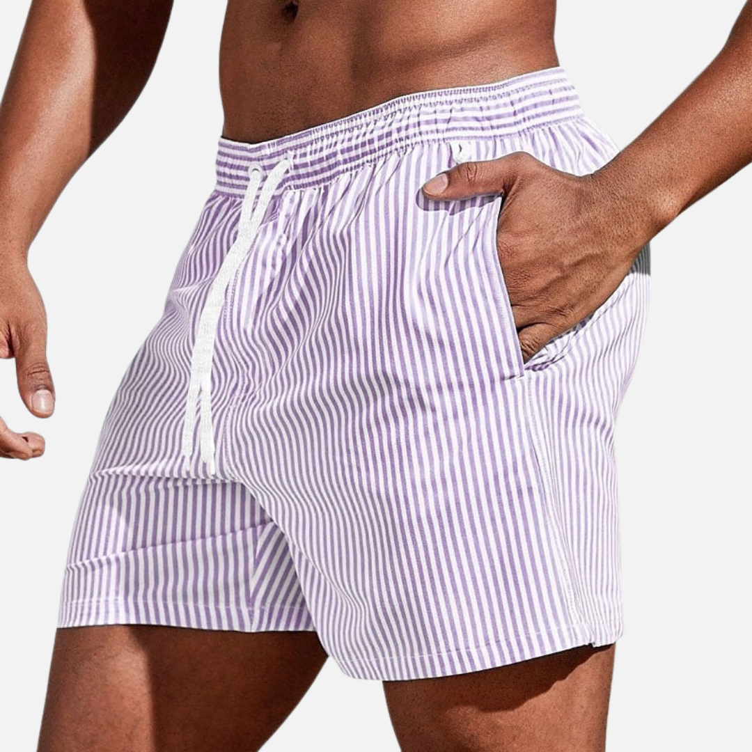 Men's Striped Swim Shorts | Quick Dry Drawstring Beach Shorts