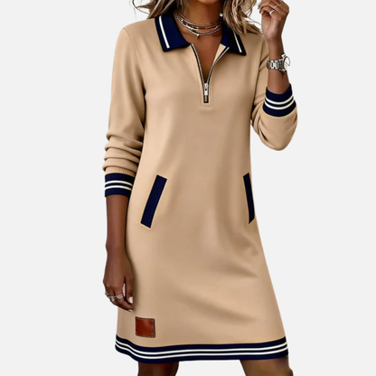Danielle | Quarter-Zip Sweater Dress Varsity Stripe Long Sleeve