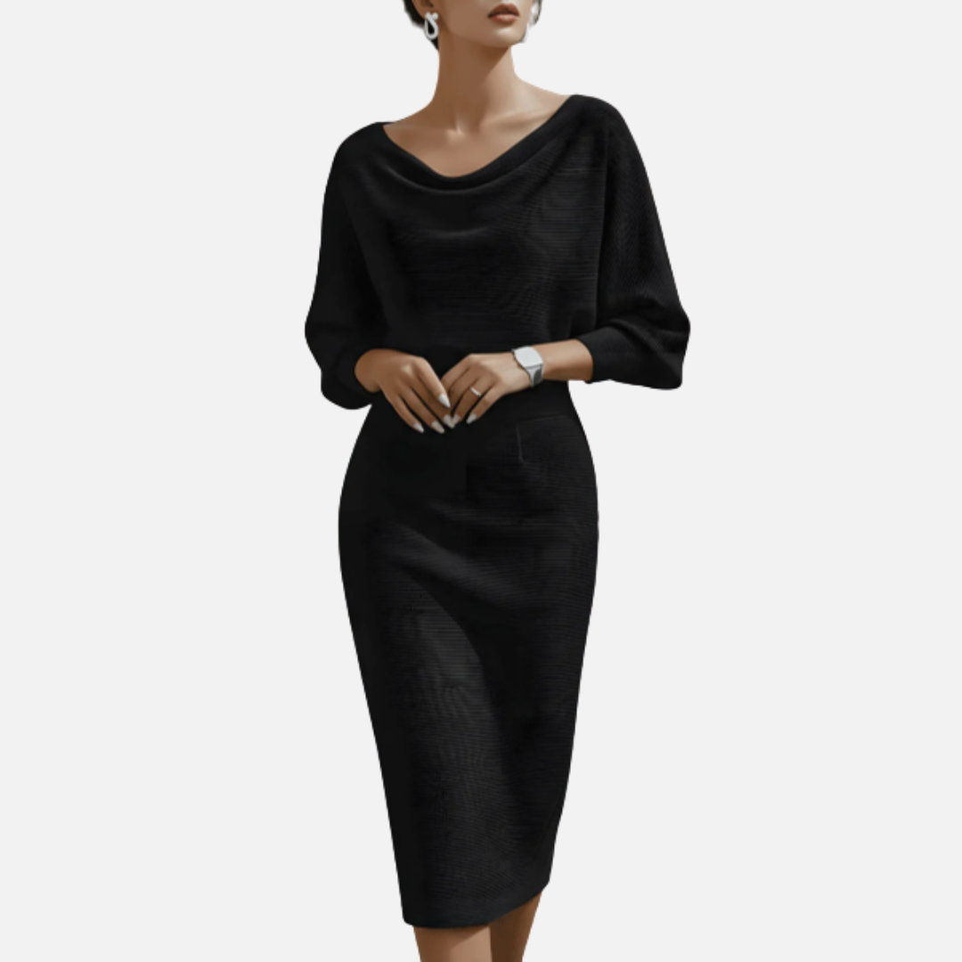 Women's Formal Cowl Neck Midi Dress | Batwing Sleeve Knit
