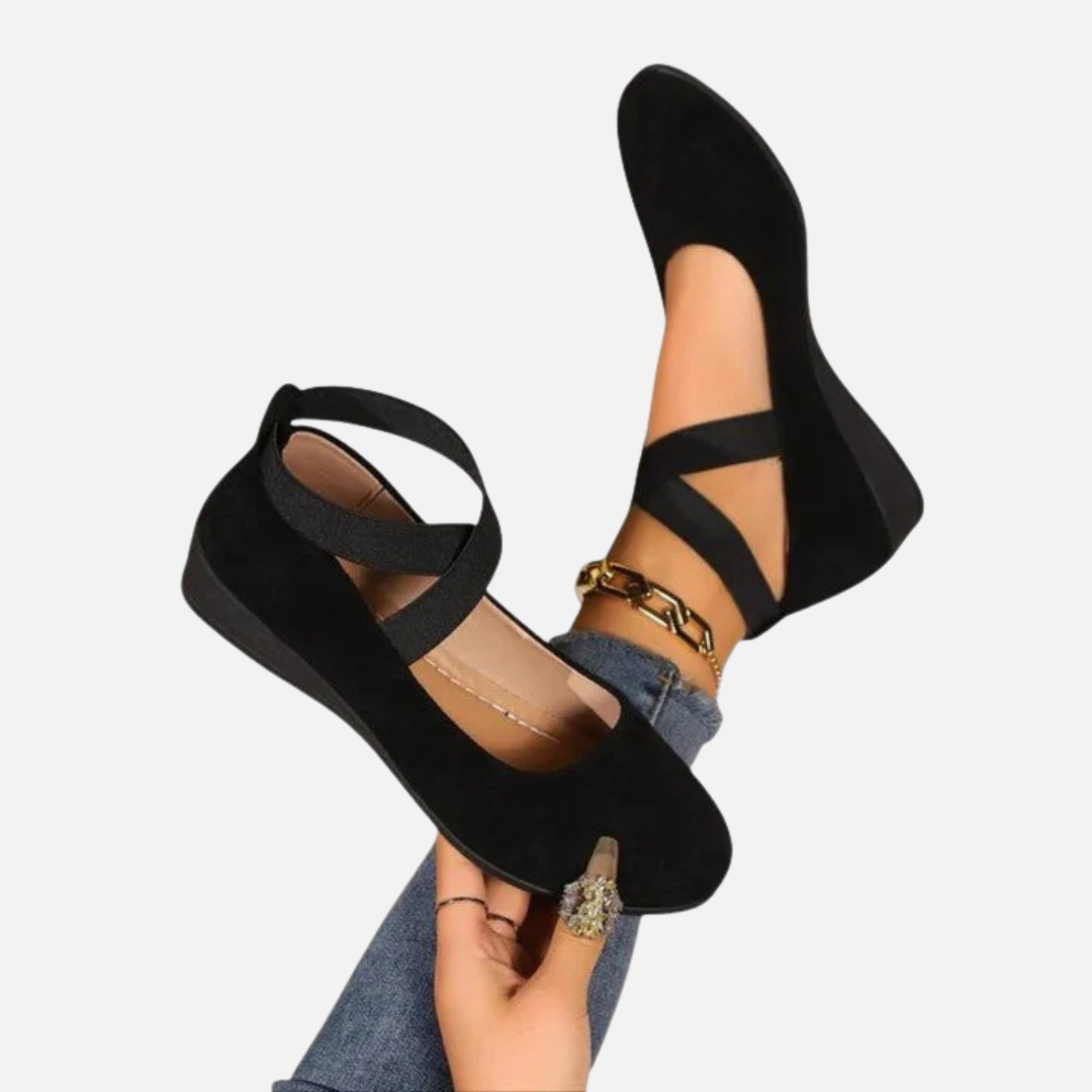 Women's Suede Cross Strap Ballet Flats | Ankle Wrap