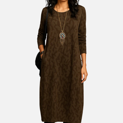 Women's Long Sleeve Jacquard Maxi Dress | Oversized Abstract Print