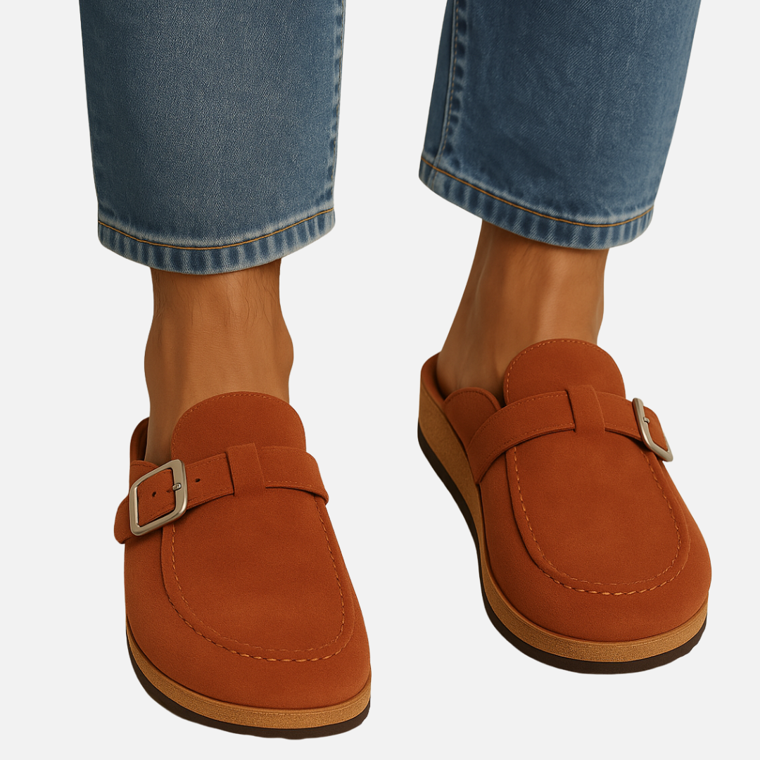 Men’s Suede Mules with Buckle - Closed Toe Sandals