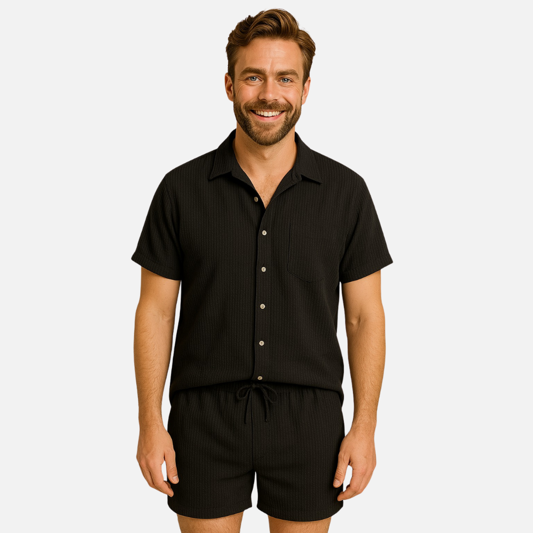 Men's Linen Matching Set | Short Sleeve Shirt and Shorts Summer Co-ord Set