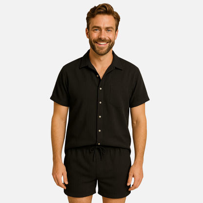 Men's Linen Matching Set | Short Sleeve Shirt and Shorts Summer Co-ord Set