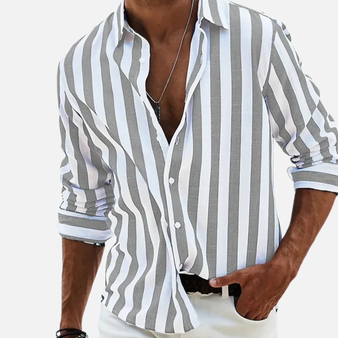 Men's Striped Long Sleeve Shirt | Button-Up Casual Beach Shirt