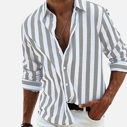 Men's Striped Long Sleeve Shirt | Button-Up Casual Beach Shirt
