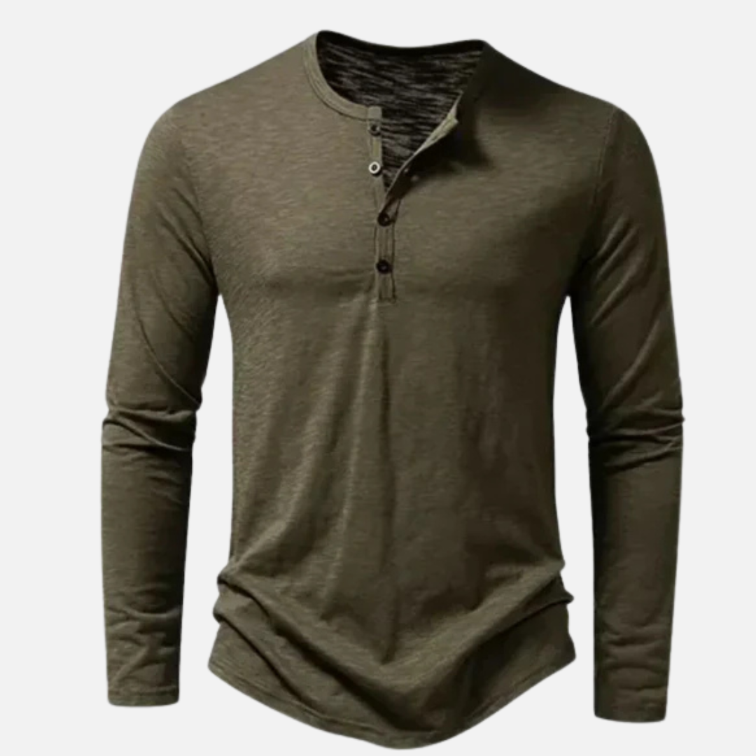 Men's Long Sleeve Henley Shirt | Slim Fit Button Placket