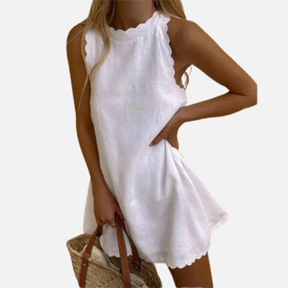 Women's Sleeveless Linen Mini Dress | Halter Neck Flowy Summer