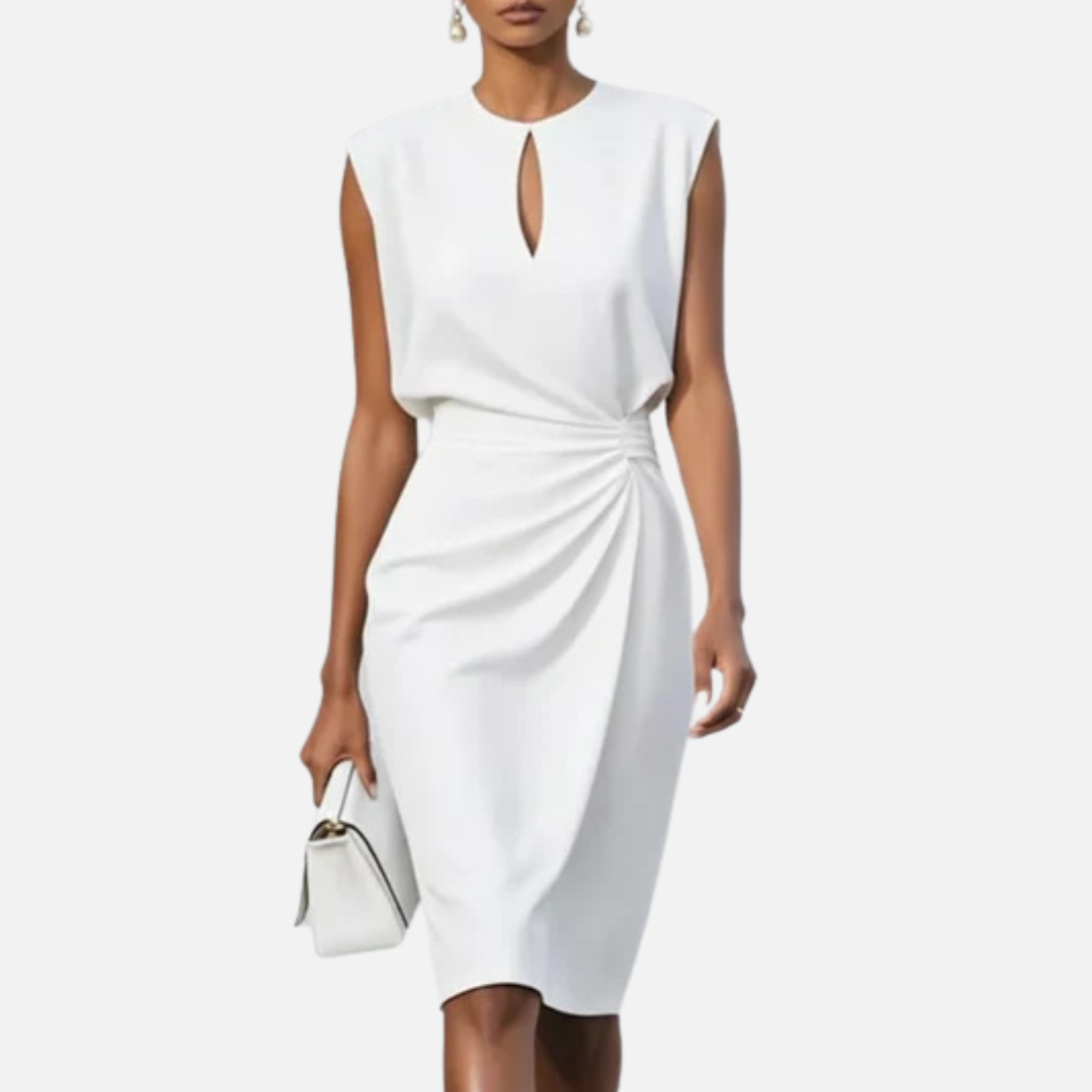 Remedios | Vestido midi fruncido con escote tipo ojo de cerradura para mujer