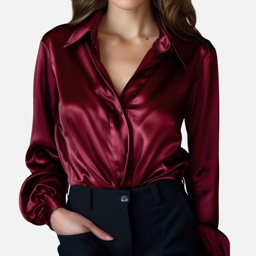 Women's Elegant Satin Blouse | Long Sleeve Button-Up Silk