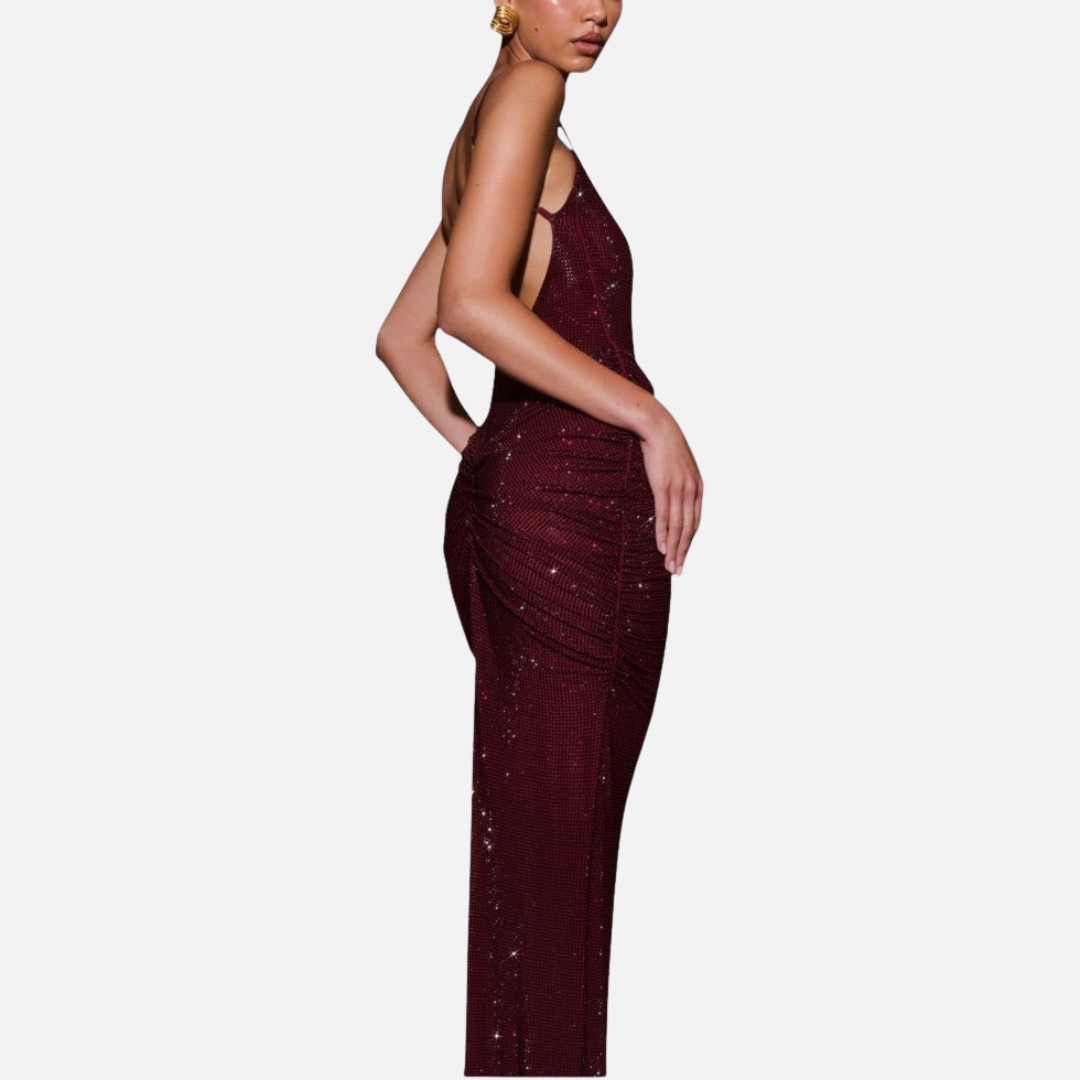Women's Sequin Formal Maxi Dress | Backless Spaghetti Strap Sparkly Evening Gown