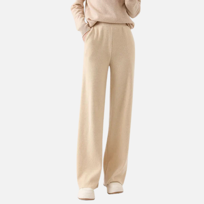 Women's Wide Leg Knit Trousers | Ribbed Elasticated Waist Lounge Pants