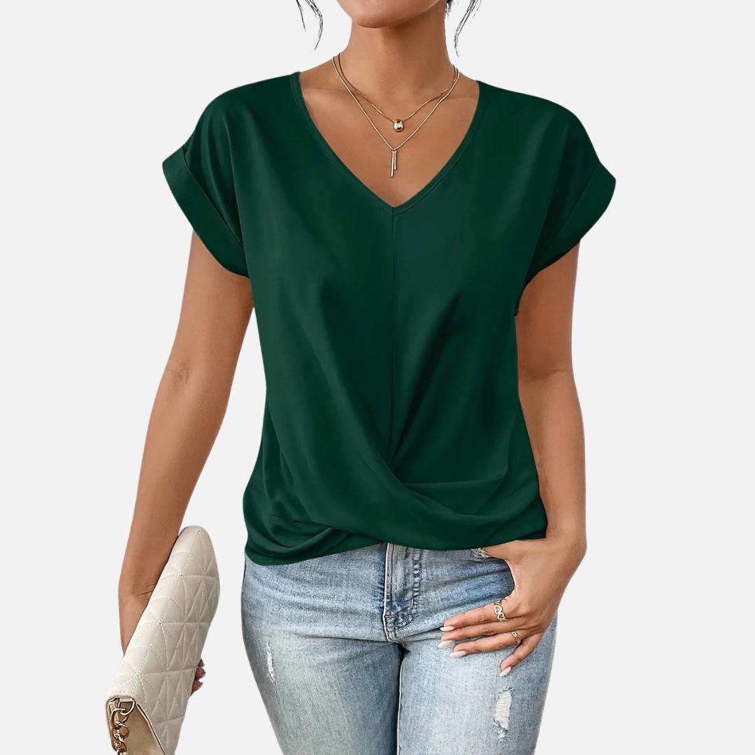 Women's V-Neck Twist Front T-Shirt | Cap Sleeve