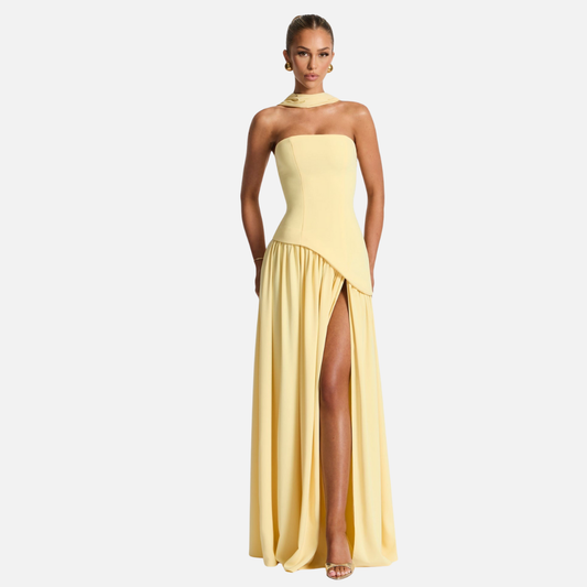 Maxivestido de chifón sin tirantes para mujer