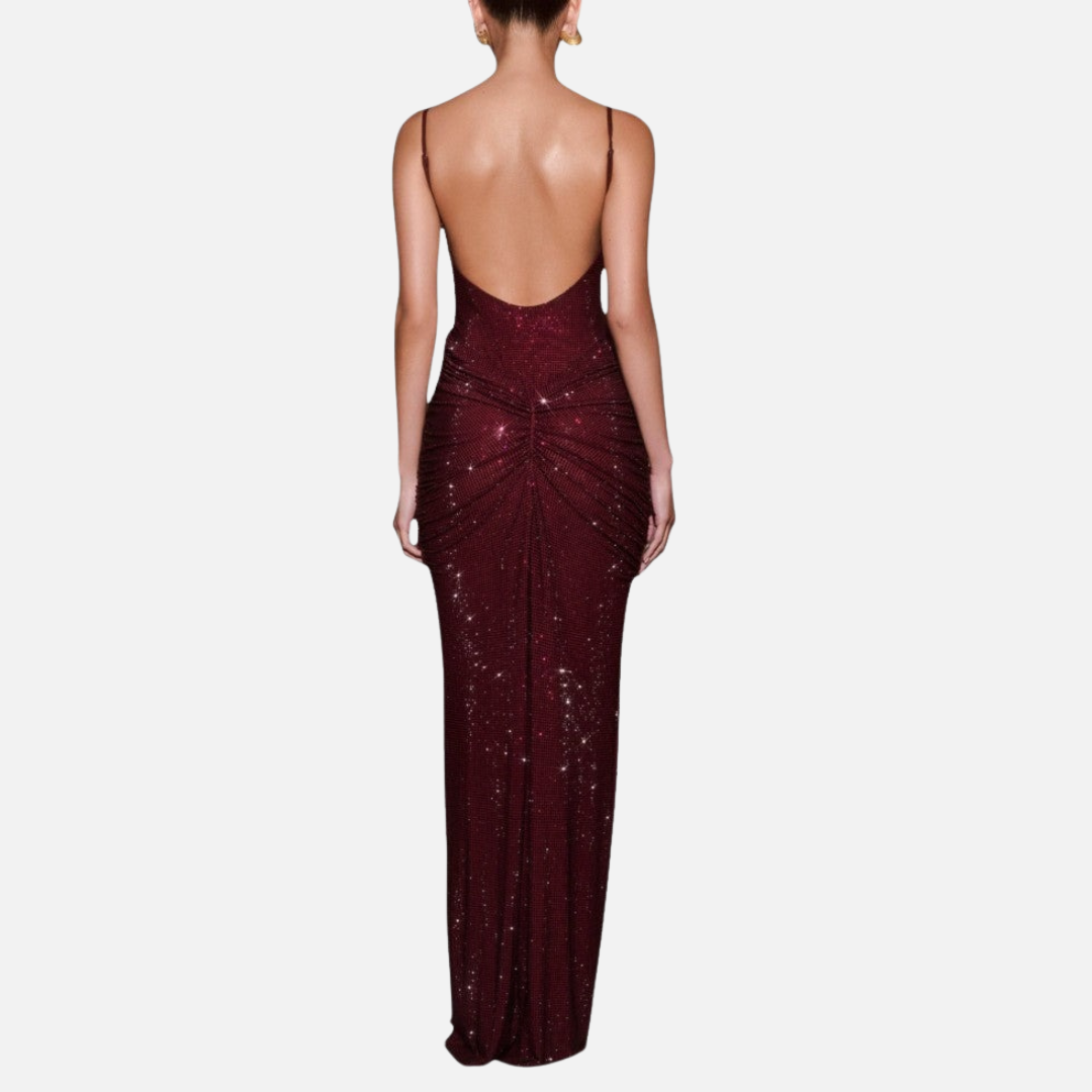 Women's Sequin Formal Maxi Dress | Backless Spaghetti Strap Sparkly Evening Gown