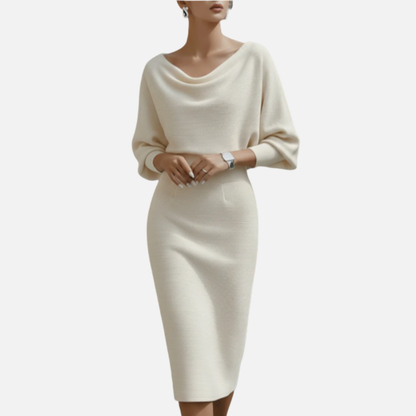 Women's Formal Cowl Neck Midi Dress | Batwing Sleeve Knit
