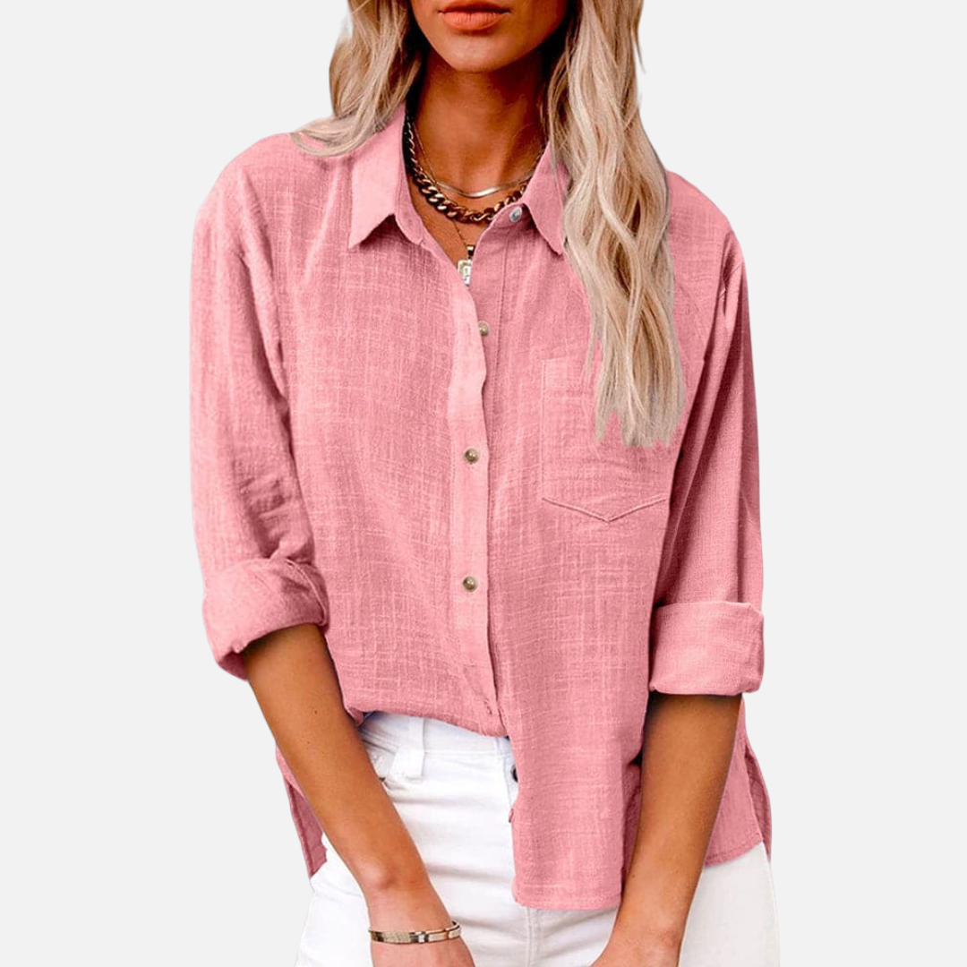 Women's Oversized Linen Shirt | Long Sleeve Button-Down Casual Blouse