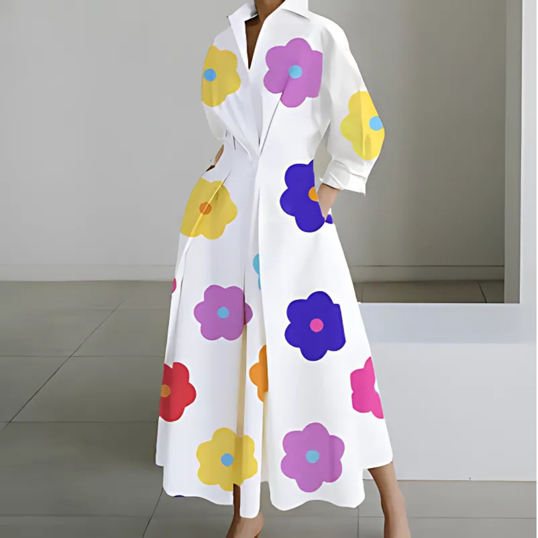 Women's Lapel Collar Wrap Maxi Dress with Pockets