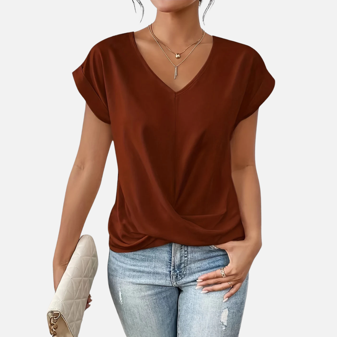 Women's V-Neck Twist Front T-Shirt | Cap Sleeve