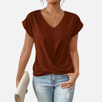 Women's V-Neck Twist Front T-Shirt | Cap Sleeve