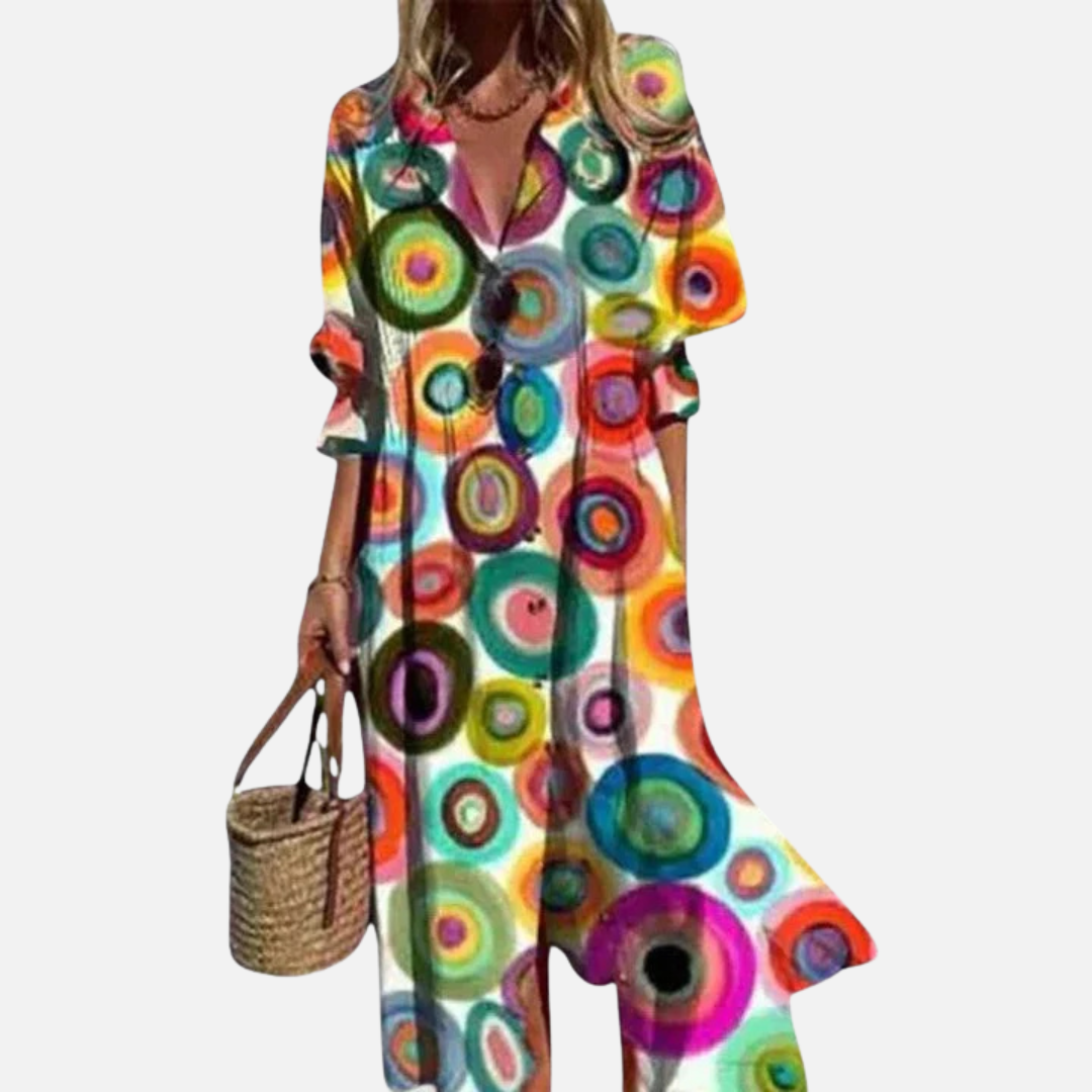 Women's Abstract V-Neck Midi Dress