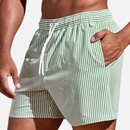 Men's Striped Swim Shorts | Quick Dry Drawstring Beach Shorts