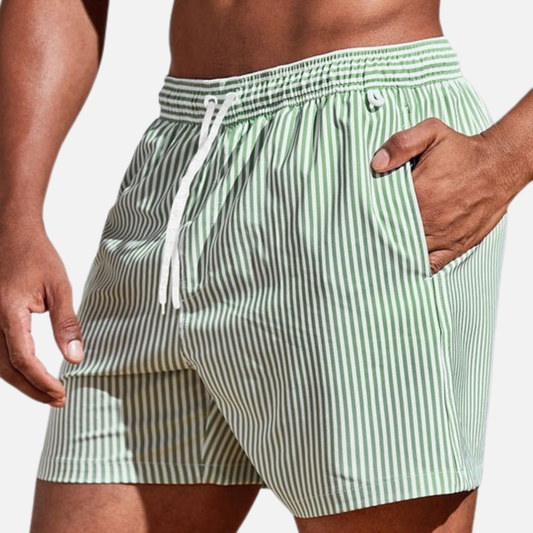 Bermudas de Baño Rayadas para Hombre | Shorts de Playa de Secado Rápido con Cordón