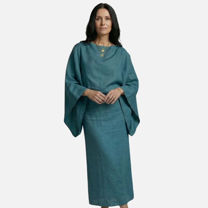 Women's Linen Kimono Sleeve Maxi Dress