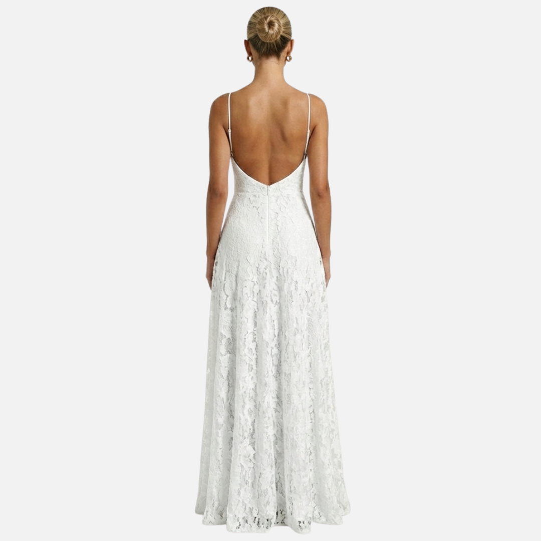 Elegant Spaghetti Strap Lace Evening Gown - Maxi Wedding Dress