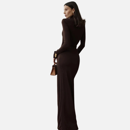 Naomi | Women's Turtleneck Ruched Maxi Dress with Slit