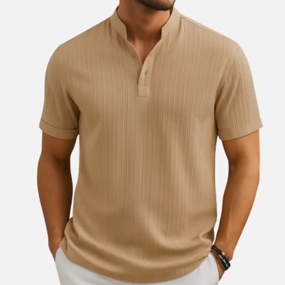 Men's Textured Waffle Knit Polo Shirt