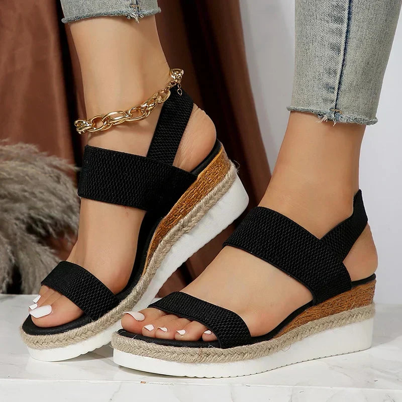 Women's Elastic Strap Woven Platform Sandals