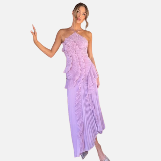Vestido de noche plisado con volantes para mujer