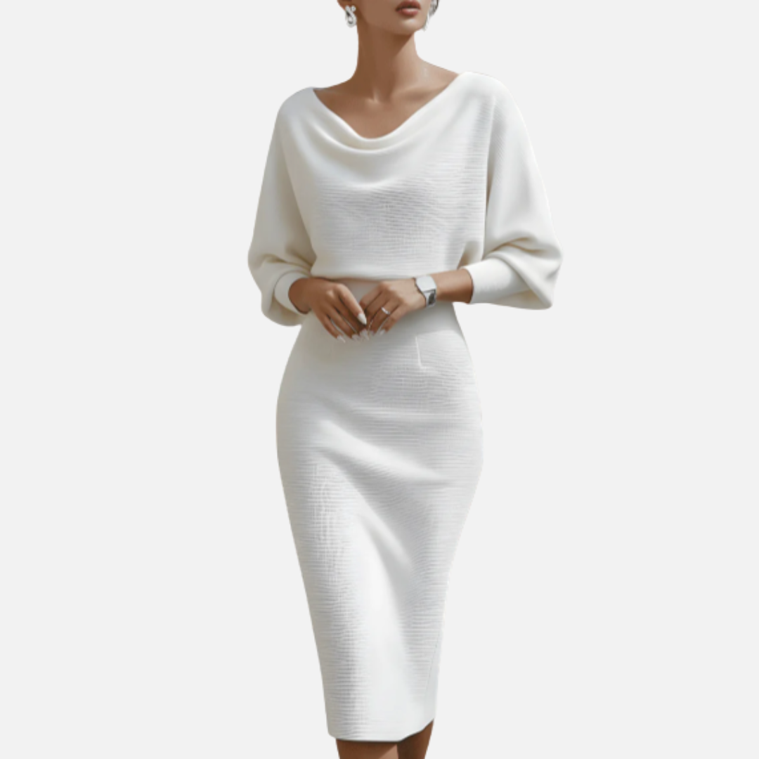 Women's Formal Cowl Neck Midi Dress | Batwing Sleeve Knit