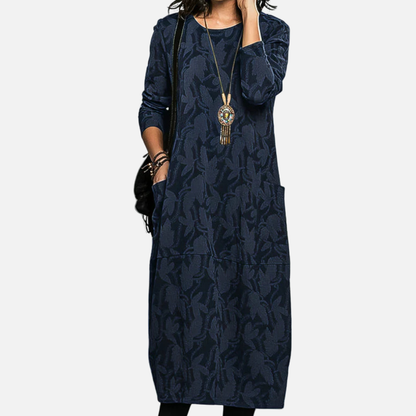 Women's Long Sleeve Jacquard Maxi Dress | Oversized Abstract Print