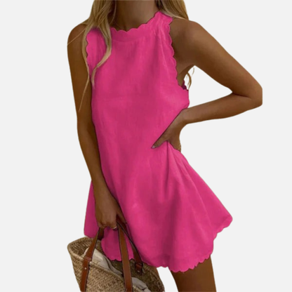 Women's Sleeveless Linen Mini Dress | Halter Neck Flowy Summer