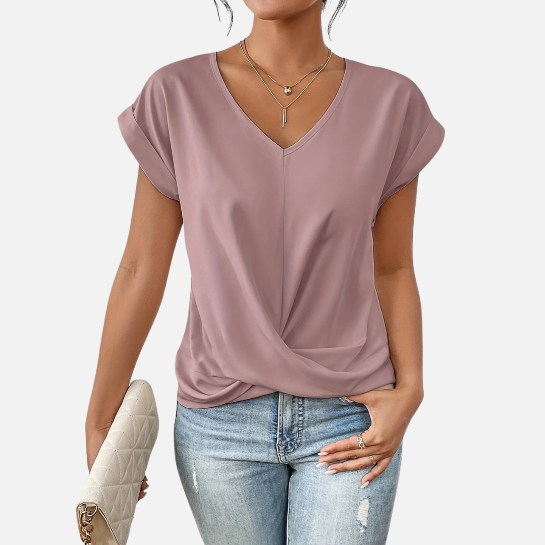 Women's V-Neck Twist Front T-Shirt | Cap Sleeve