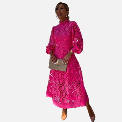 Claire | Women's Scallop Lace High-Neck Midi Dress – Wedding Guest