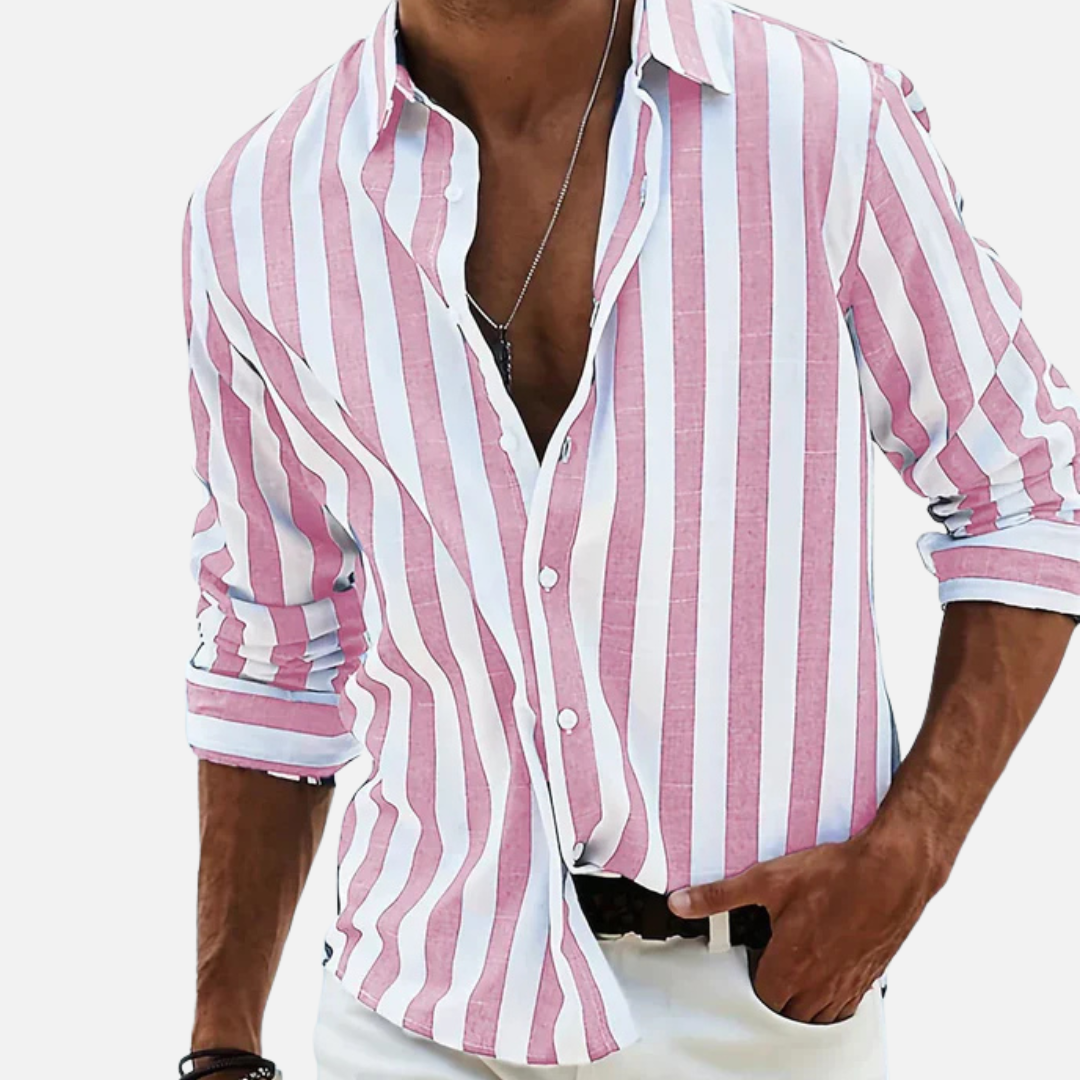 Men's Striped Long Sleeve Shirt | Button-Up Casual Beach Shirt