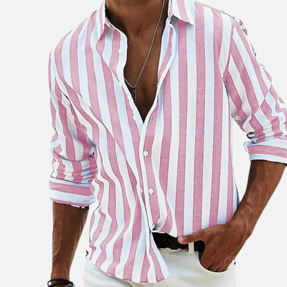Men's Striped Long Sleeve Shirt | Button-Up Casual Beach Shirt