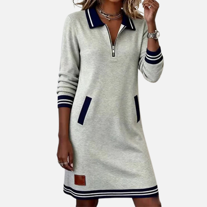 Danielle | Quarter-Zip Sweater Dress Varsity Stripe Long Sleeve